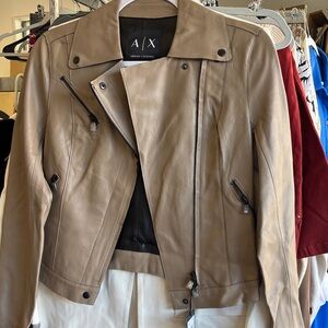 Armani Exchange Taupe Leather Moto Jacket